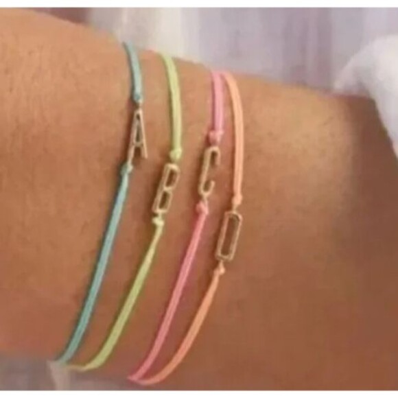 Gorjana Initial Prism Bracelet Pink Letter C Gold Plated Adj Cord NWT - Picture 1 of 14